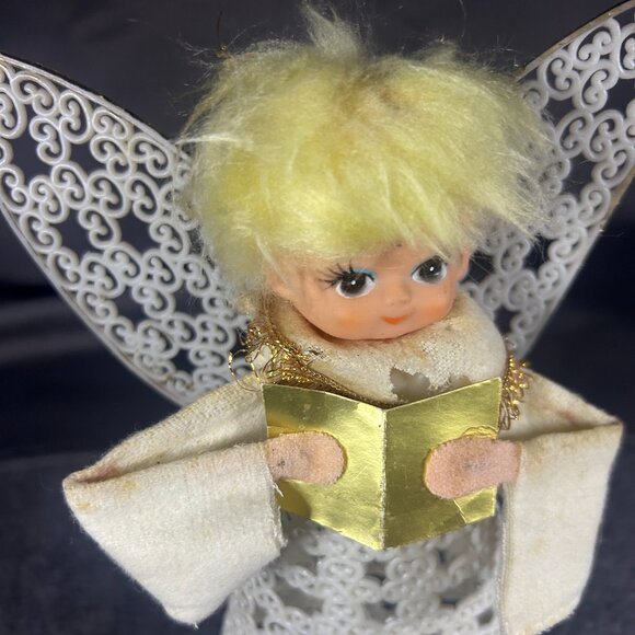 Christmas Angel Tree Topper Vintage Vinyl 1950’s Era Yellow Hair - Picture 7 of 9